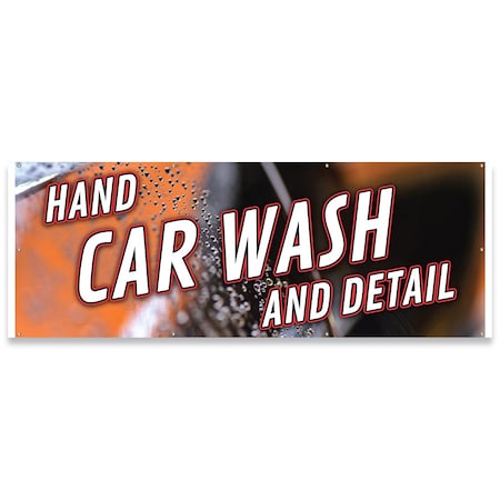 Signmission Hand Car Wash and Detail Banner Concession Stand Food Truck Single Sided B-96-30079